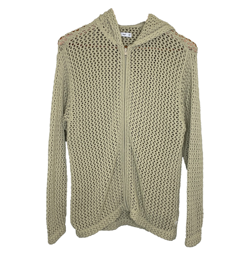 Women's 2XS TNA Beige Crochet Full Zip Cotton Blend Sweater Lightweight